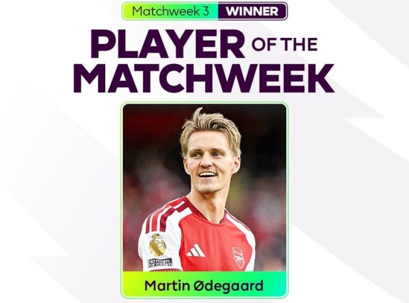 Ødegaard wins Player of the Match award for Premier League round 3