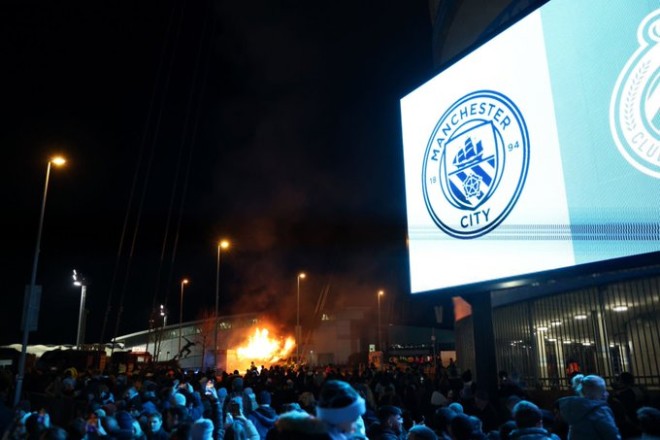 Fire next to the Manchester City stadium
