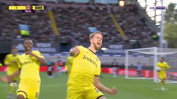 Goal Kristoffer Ajer For Team Brentford Against Aston Villa minute 79