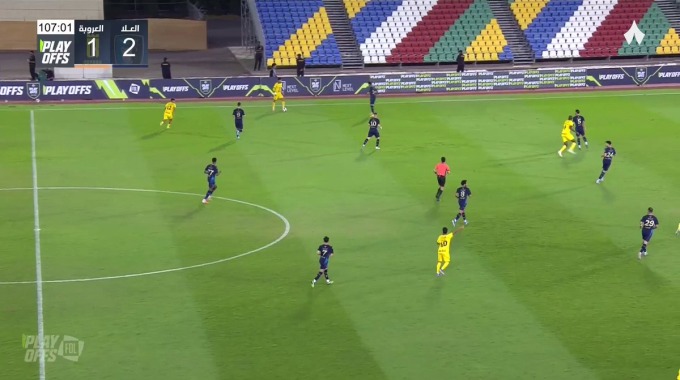 Occasion manquée Abdulaziz Masnom Pour l’équipe Al-Orobah Contre Al-Ula à la minute 107