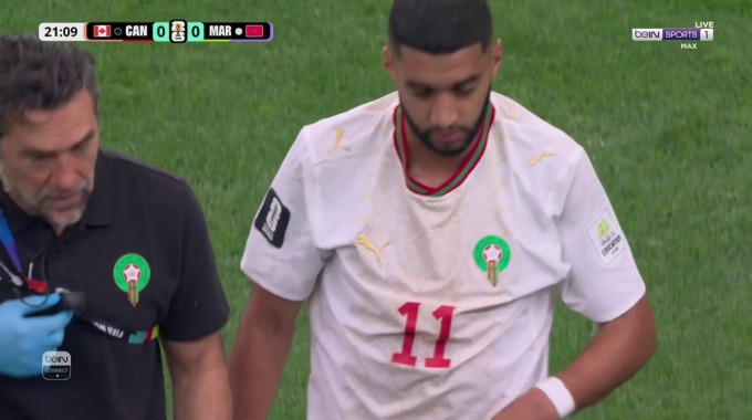 تبديل لاعب إسماعيل صيباري لفريق المغرب بمواجهة كندا بالدقيقة 22