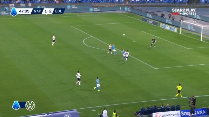 Goal Alisson Santos For Team SSC Napoli Against Bologna minute 49
