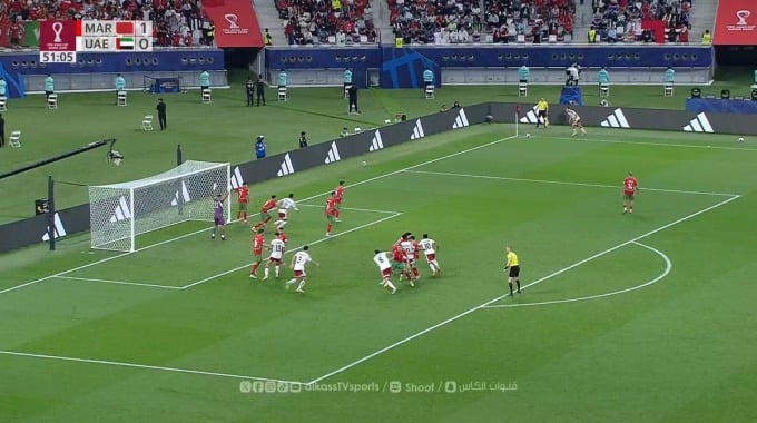 Tiro al poste Bruno Para el equipo UAE Contra Marruecos en el minuto 52