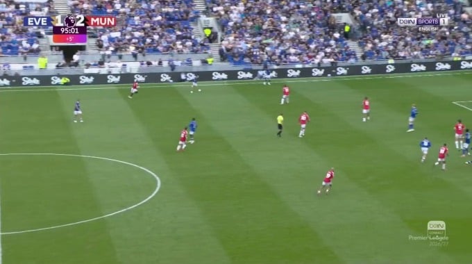 Gol Ainsley Maitland-Niles Para el equipo Everton Contra Man United en el minuto 90