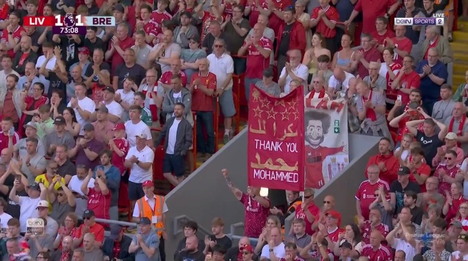 Cambio de jugador Mohamed Salah Para el equipo Liverpool Contra Brentford en el minuto 74