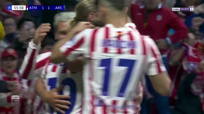 ضربة جزاء جوليان ألفاريز لفريق أتلتيكو مدريد بمواجهة أرسنال بالدقيقة 56