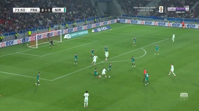 Gol Michael Olise Para el equipo Francia Contra Irlanda del Norte en el minuto 75