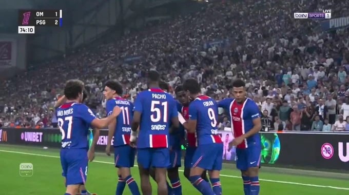 Goal Marquinhos For Team Paris-SG Against Marseille minute 74
