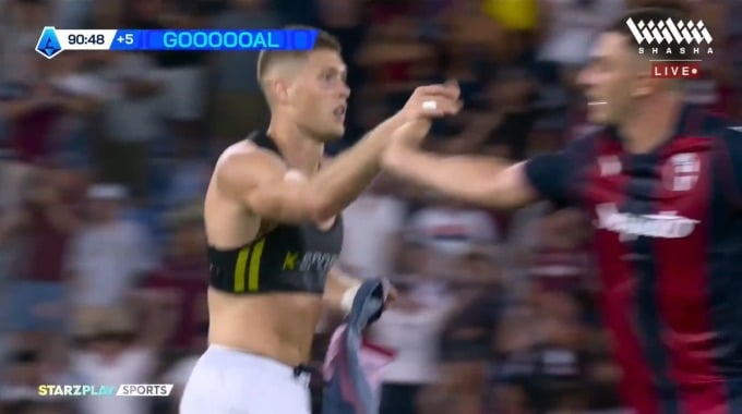 Gol Artem Dovbyk Para el equipo Bologna Contra Sassuolo en el minuto 90