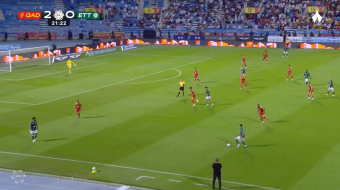 Carton jaune Mohammed Abu Al-Shamat Pour l’équipe Al-Qadsiah Contre Al-Ettifaq à la minute 22