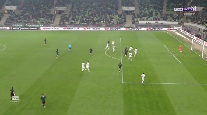 Gol Anass Zaroury Para el equipo Panathinaikos Contra Ferencvárosi en el minuto 86