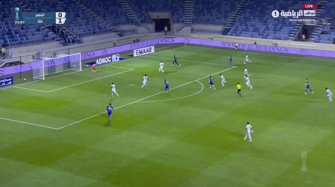 هدف كيفن أغوديلو لفريق النصر بمواجهة حتا بالدقيقة 32