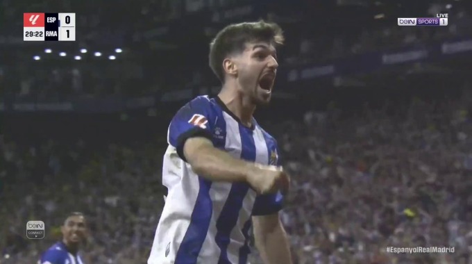 هدف أليكس كالاترافا لفريق إسبانيول بمواجهة ريال مدريد بالدقيقة 30