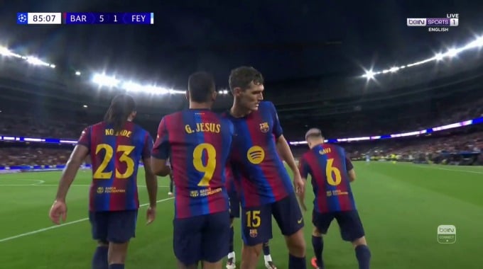هدف غابرييل خيسوس لفريق برشلونة بمواجهة فاينورد بالدقيقة 85