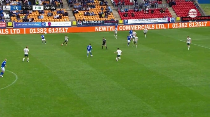 Gol Nathan Lowe Para el equipo Hibernian Contra St. Johnstone en el minuto 29
